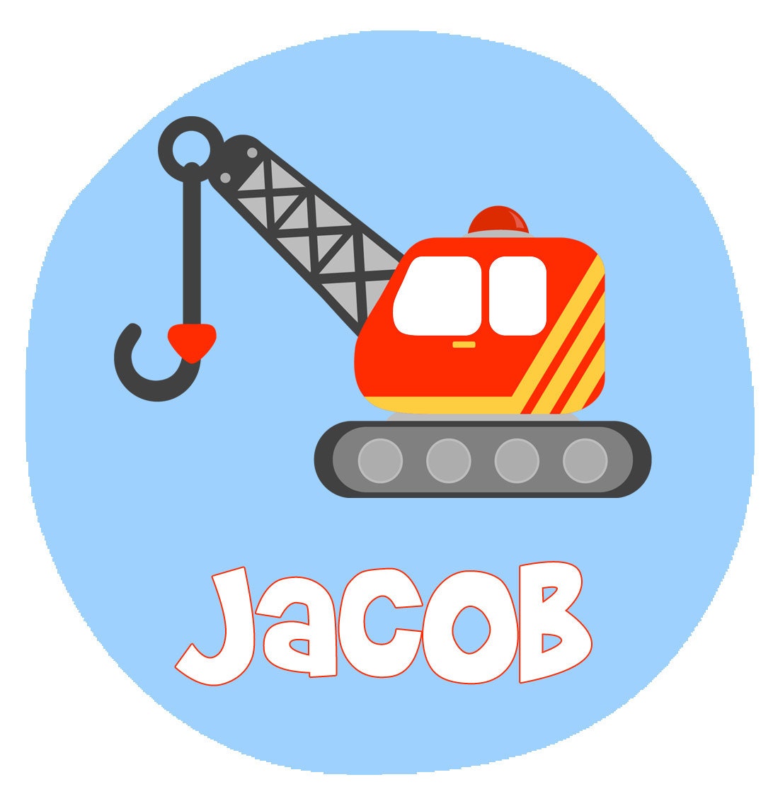 Personalized Construction Crane or Digger Design - Available in various colors and sizes