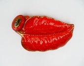 Vintage Mid Century Orange Leaf Shaped California Pottery Ashtray with Lighter Flawed