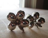 Vintage Silver Four Leaf Clover Earrings, Screwbacks