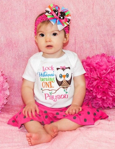Look Whoos Turning One, Two, Three, Four, Etc, Personalized Owl Boutique Applique Shirt & Bow Set for Girls