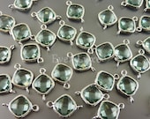 5063R-PR (2 pcs) Prasiolite / Rhodium Faceted small diamond glass connectors