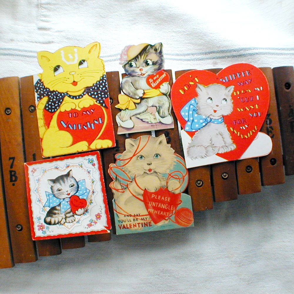 1930s Vintage Valentine Cards Kittens Cats Feline