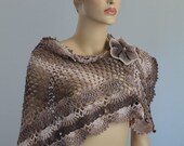 Cotton Lace Crochet Shawl  - Flower Pin - Holiday Accessories - Fall Wedding