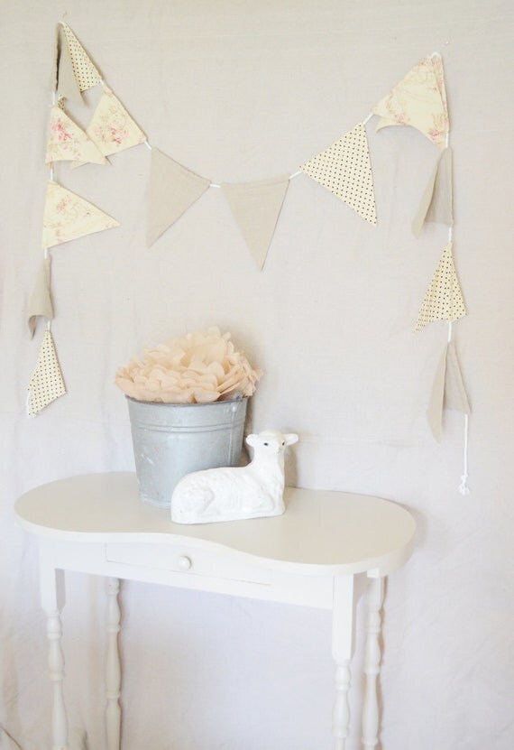 Linen, Cotton, Floral Pennant Banner