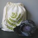 Organic Linen Drawstring Produce Bag- Screen Printed with Fern Design- Reuseable Bag