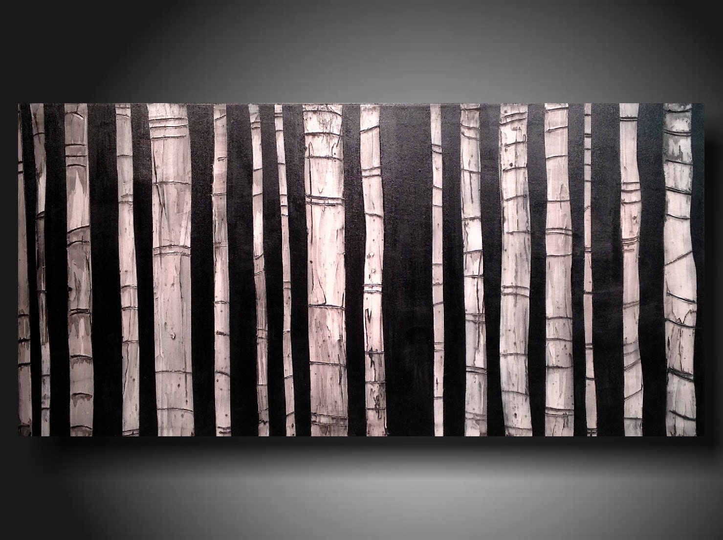 ORIGINAL Contemporary Fine Art Abstract Textured Painting modern 24 X 48 Inches ------- Textured--- --black and white--- Trees