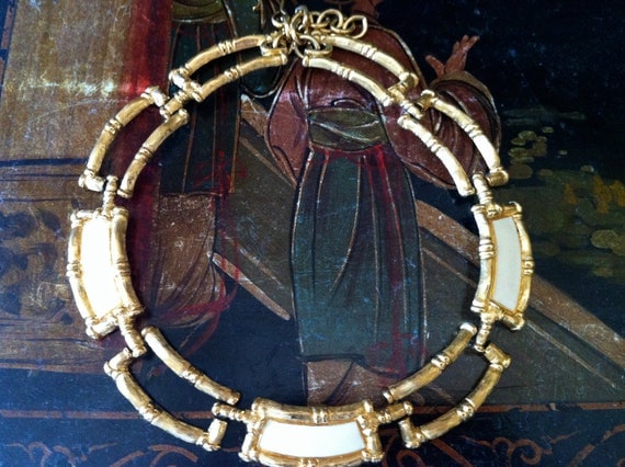 Monet Gold Tone Enamel Bamboo Choker