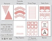 Printable Party, Editable PDFs, Dark Pink Chevron