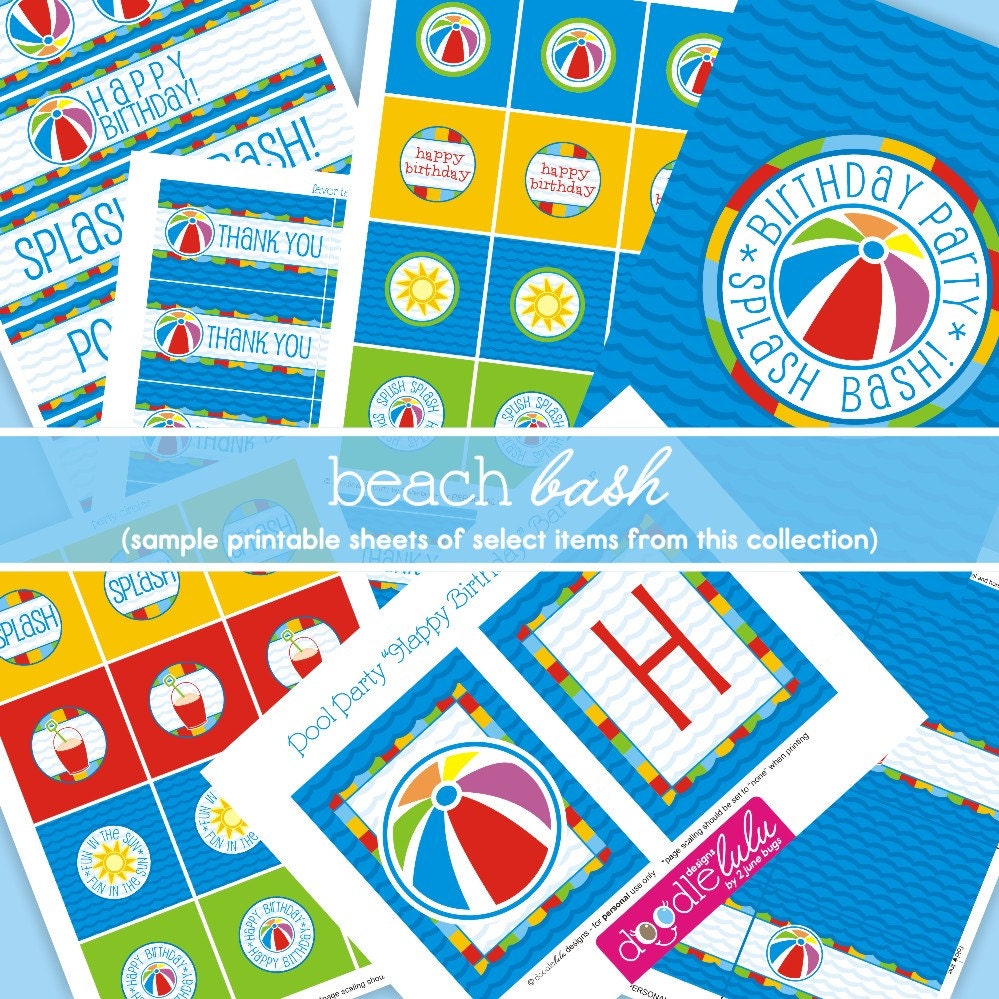 INSTANT DOWNLOAD DIY Party Decorations Beach Bash Pool Party Printable Party Favors - DoodleLulu by 2 june bugs Il_570xn