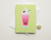 Kawaii Cute Milkshake Moustache Card Green with Badge