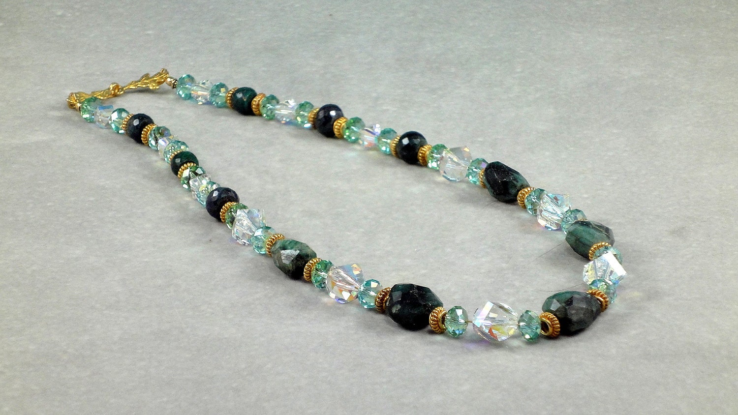 Emerald Necklace with Swarovski Crystals, May Birthstone, Statement Necklace
