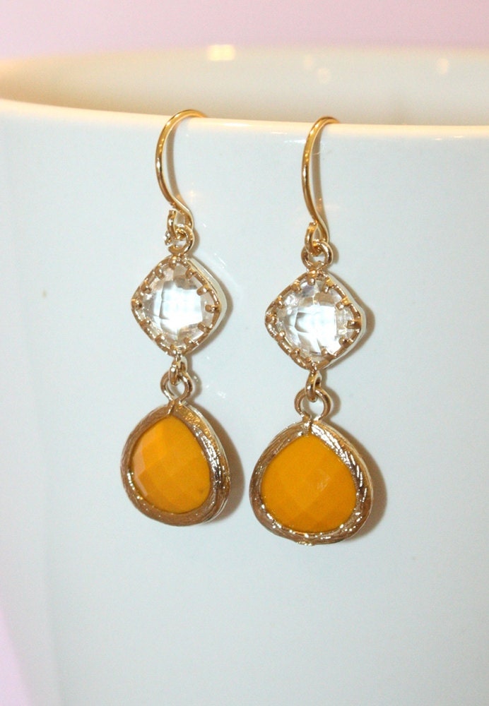 Bright Yellow Gold Framed Earrings
