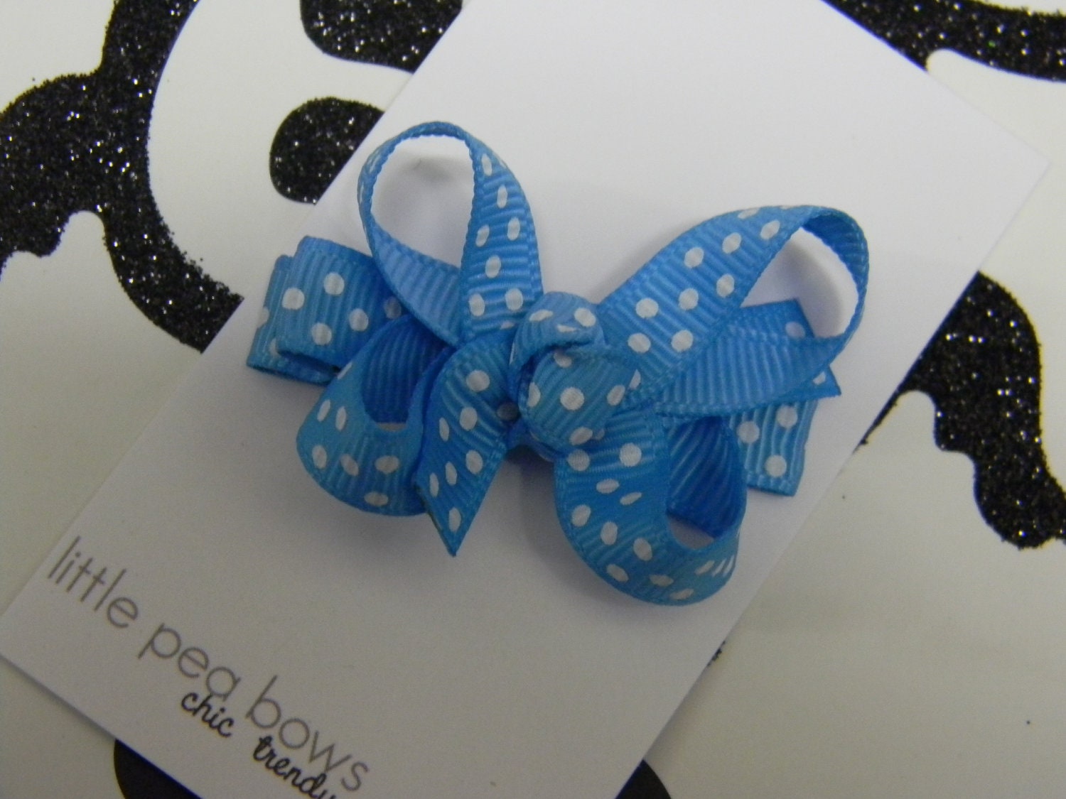 LPB - Bitty Boutique Twisted Bow - TURQUOISE BLUE Dots