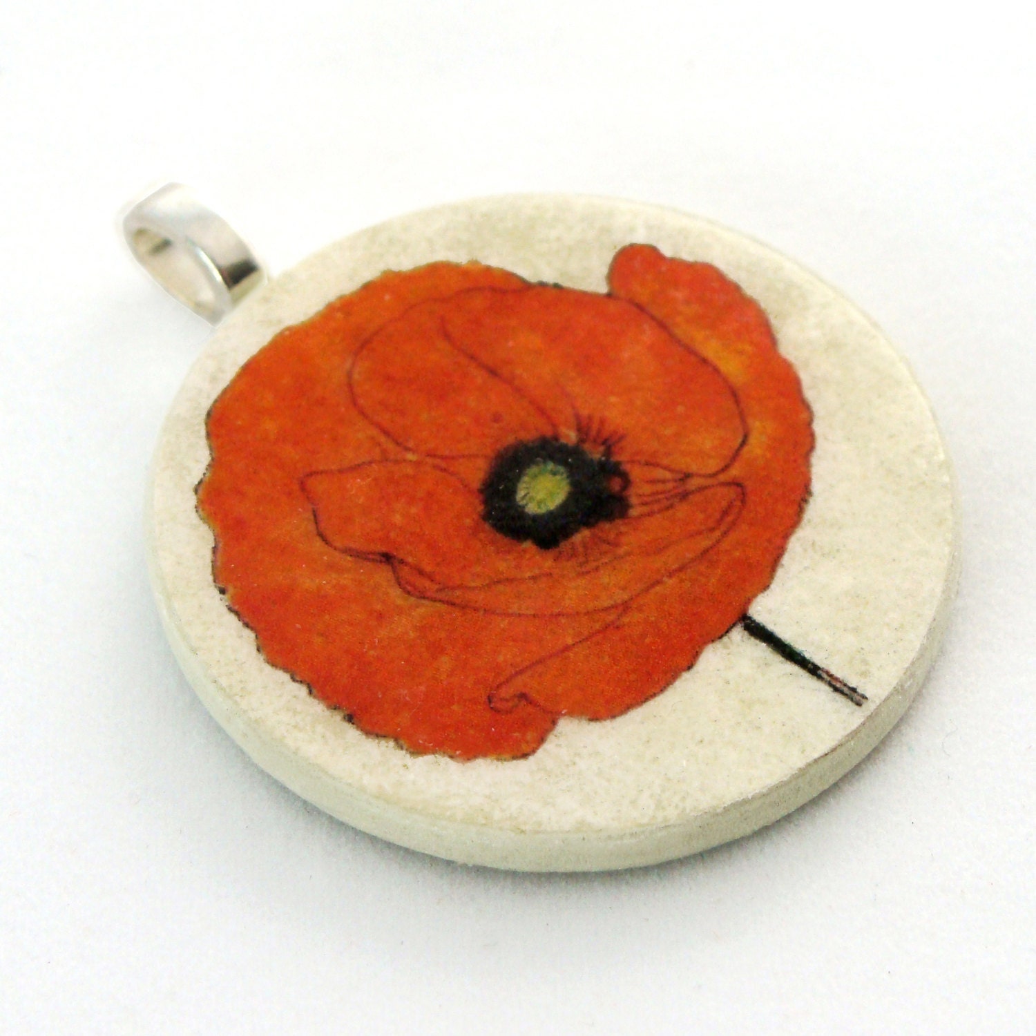 Pendant, Poppy, Handmade Decoupaged, FREE SHIPPING