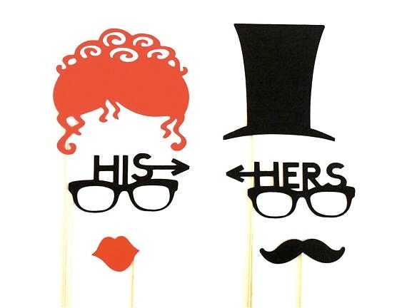Funny His and His Photo Booth Props Set of 6 Silly Glasses Red Hair Top Hat Wedding Photo Props Photo Props Party Decorations Party Supplies