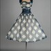 Vintage 1950s Dress . Blue . Ivory . Organza . Halter . Full Skirt . S/M . 2061