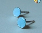 Ice Blue Enamel Post Earrings, Handmade Silver, 5mm Elementals, Frost