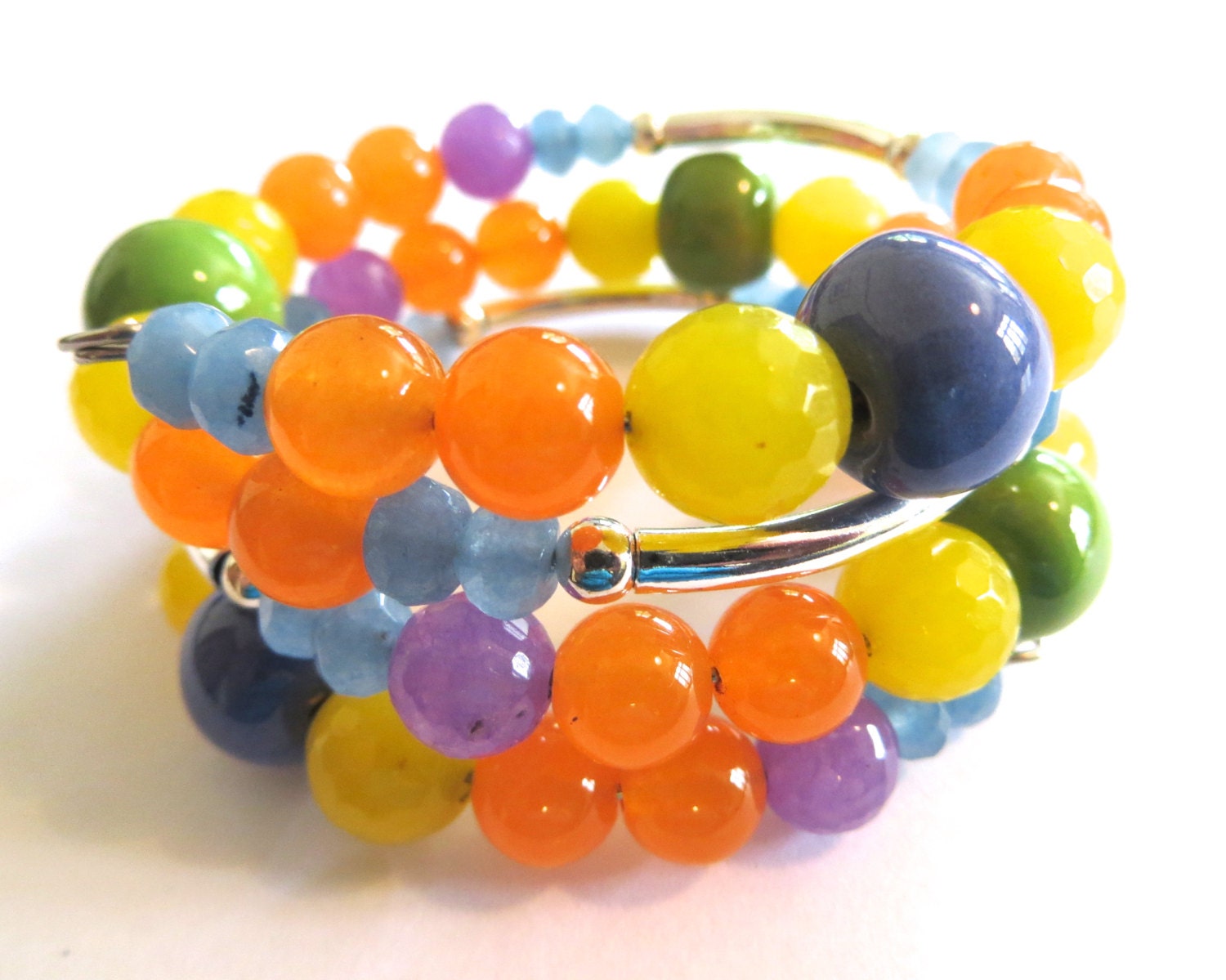 Semi Precious Stone Memory Wire Bangle