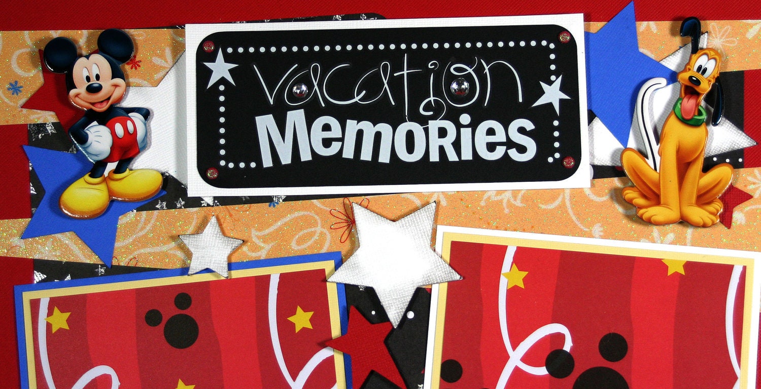 12 x 12 Premade Scrapbook Layout Boy or Girl -- Disney Vacation -- Mickey Mouse -- Disneyworld -- Magic Kingdom -- Disneyland -- Pluto