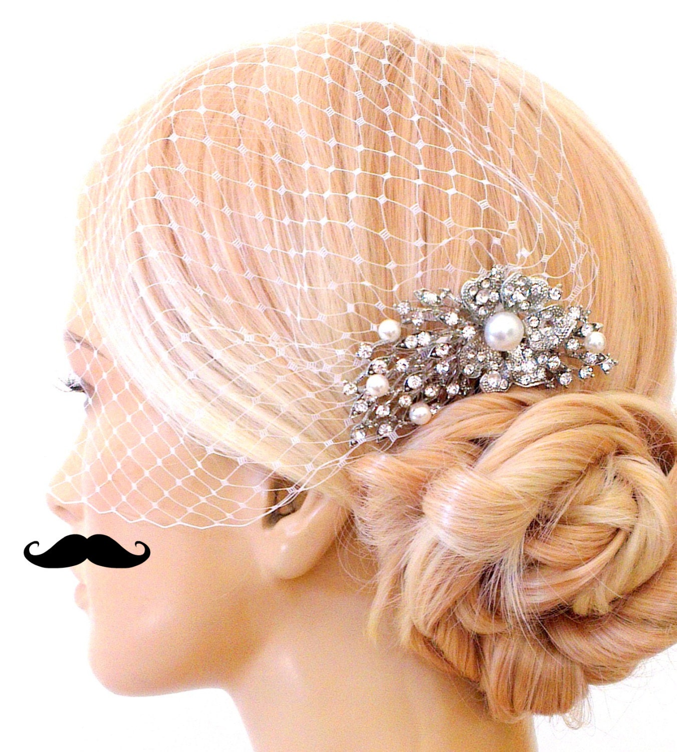 birdcage veil and a bridal comb (2 Items) -  Swarovski Pearls Comb,Wedding comb,bridal headpieces , rhinestone bridal Hair comb