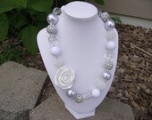 White, Clear, and Silver Chunky Necklace, Bubblegum Necklace, Gumball Necklace, Women, Teen, Girl, Toddler, Gift, Photo Prop