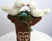 Love Bird Wedding Cake Topper - Tree Topper with Nest - Carved Initials and Date -  Home Decor - Colors of Choice