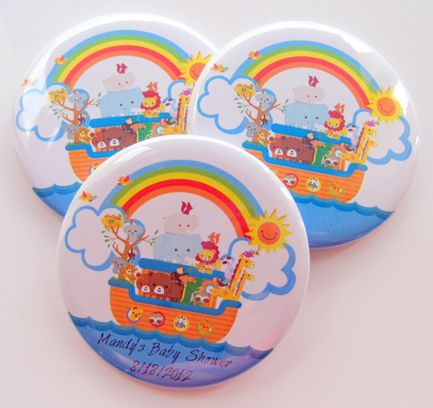 Noah's Ark Baby Shower Favors - Personalized 2.25 Inch Button Magnets - 30 Magnets