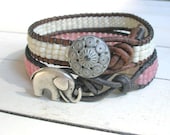 Leather wrap bracelet - Sea Urchin - bone white coastal seashore, stackable bohemian jewelry, boho, whitewashed summer, friendship bracelets