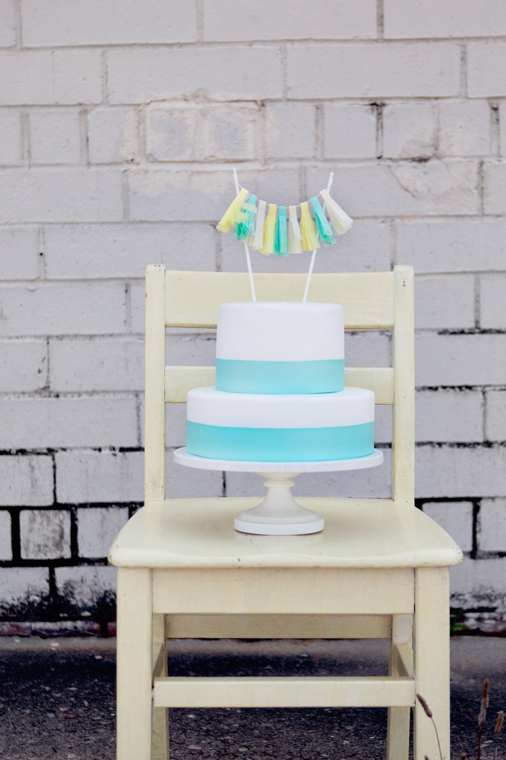 Mint and Yellow Tassel Garland Cake Topper
