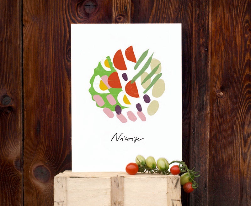 French Recipe Salade Niçoise WHITE Food Art / high quality fine art print