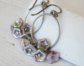 Metallic Pink Czech glass flowers on niobium hoop earrings for sensitive ears hypoallergenic nickel free earrings sweet baby pink