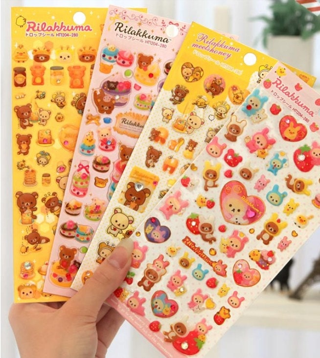 Set of 4 sheets Kawaii San-X Rilakkuma Relax Bear Sanrio Sponge Deco Stickers