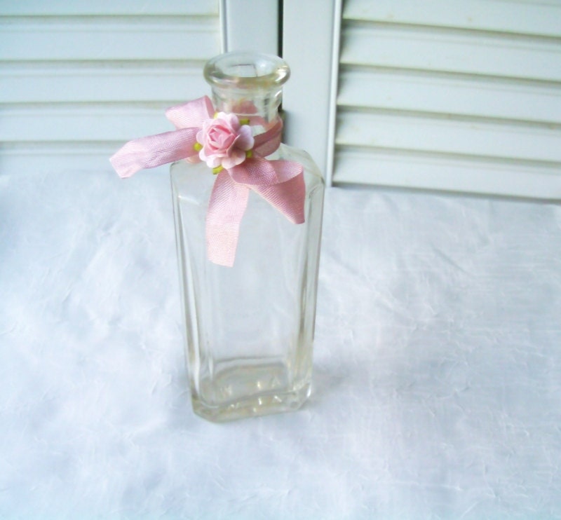 Vintage  Medicine Bottle Embossed Glass Bottle Shabby Vase Cottage Chic Decor Vintage Glass Pharmacy Bottle
