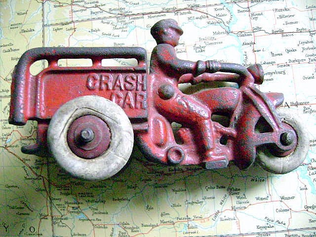 Circa Early 1940's Miniature Cast Iron Crash Car with Rubber Tires