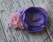 light pink and lavender rosette and satin flower- RTS infant