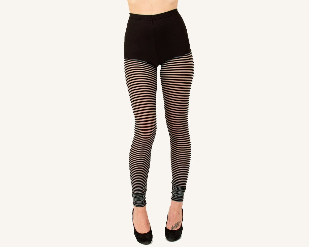 Sheer Striped Legging with High Waisted Tap Shorts