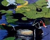 Wood Duck in a Lily Pond, 6x6  Wildlife Tile