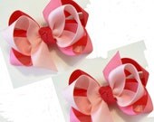 Girl's Combination Hair Bow Set Medium Childrens School Bows Kids Boutique Fashion Hair Clip Hairbows (Set of 2) Choose Colors