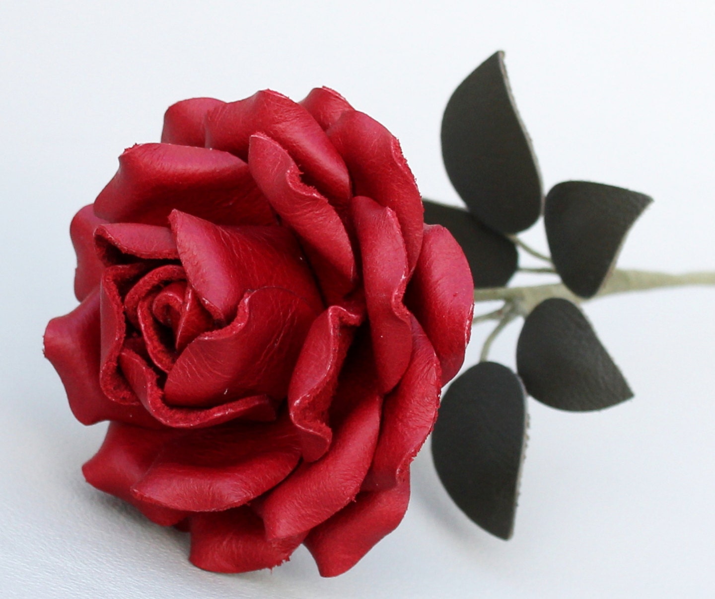Red Leather Rose, Third Wedding Anniversary Gift Long Stem Flower Valentine's Day 3rd Leather Anniversary