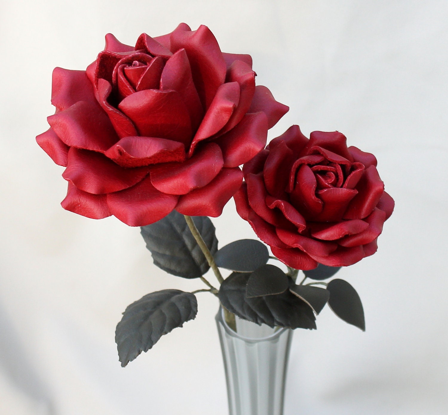 Red Leather Rose Large Third Wedding Anniversary Gift Long Stem Leather Rose Flower Valentine's Day 3rd Leather Anniversary