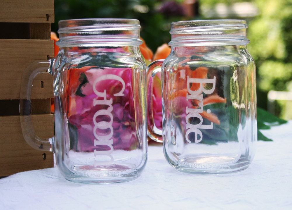 mason jar mug set, mason jar drinking glasses, bride and groom toasting flutes, wedding toasting flutes
