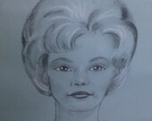 Vintage Charcoal 60's Lady Woman Portrait signed  B Rebbah  and Dated '63 Framed, Matted and under glass