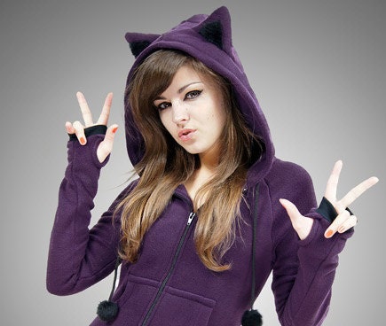 Hoodie Cat Ears Kitty Violet Animal Fleece Long Kawaii