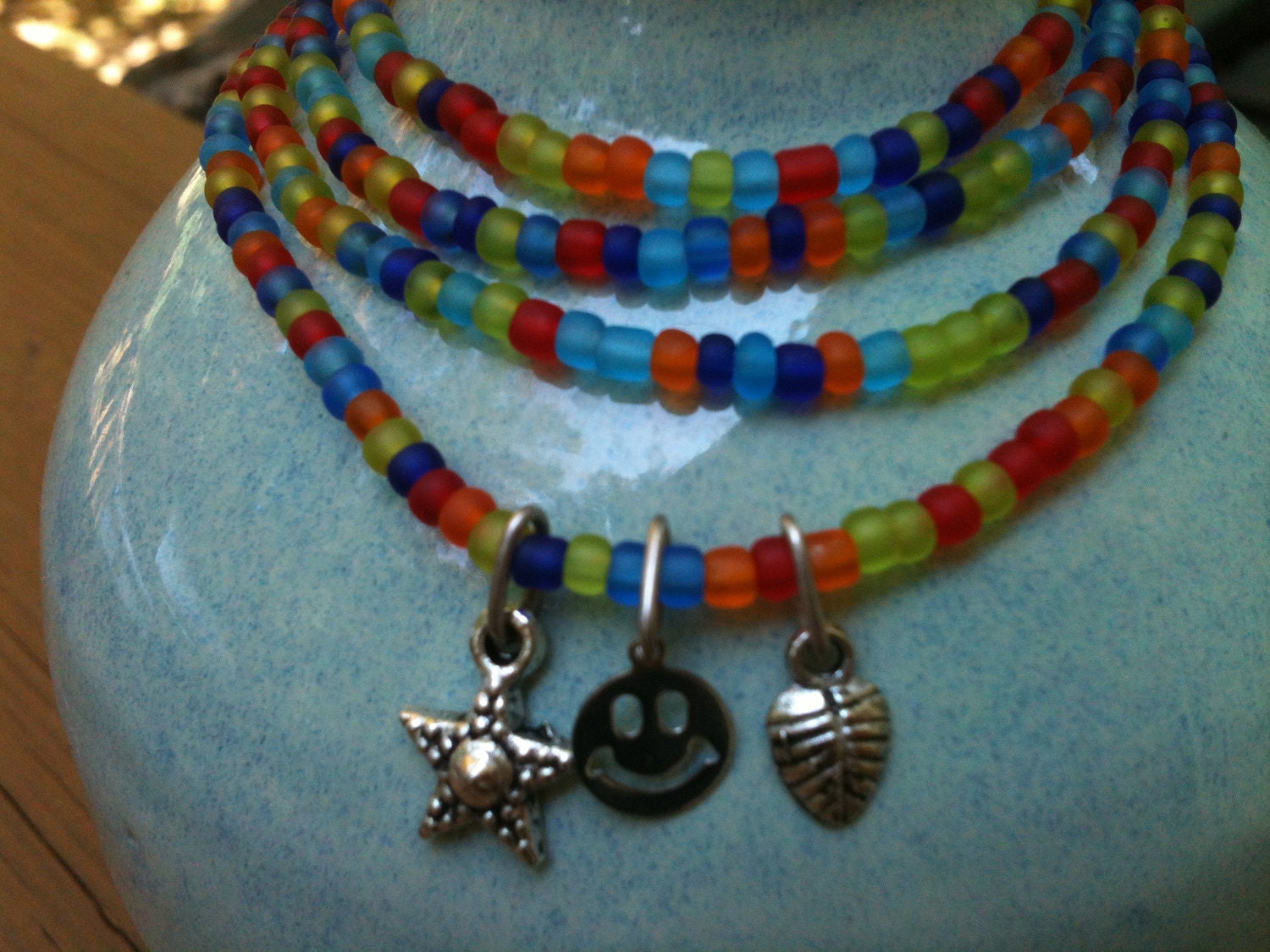 STUNNING BeAdEd STRETCHY Charm stacking bracelet Star / Leaf / Smiley Face Wrap 4 times doubles as Anklet