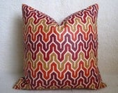 18 inch - Flamestitch Chevron Designer Decorative Pillow - Red - Gold - Orange - BOTH SIDES - Throw Pillow - Designer Fabric - Accent