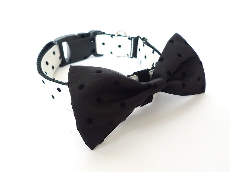 Bowtie Collar -Embroider White polka dot collar and Black bowtie- - usagiteam