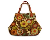 Fall Floral Print Fat Bottom Handbag Brown Orange Yellow