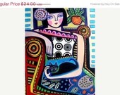 SALE ENDING - 11x14 Black Cat Art Amelie Poster Print Painting