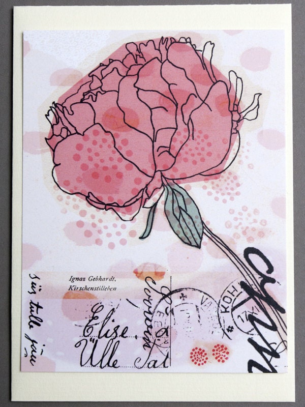peony card postcard gift cards set of 4 pink black text merchandise
