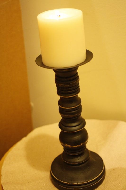 SET OF 10 Ten BLACK Wooden Candleholder Wood Candle Stick Pillar Distressed Wood Stand Vintage Style Shabby Wedding Rustic 13"